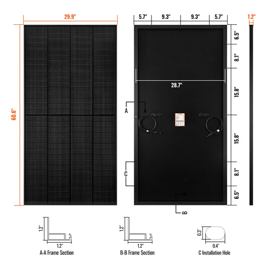 RICH SOLAR Mega 250 Pro Onyx 250W 24V Off-Grid Solar Panel