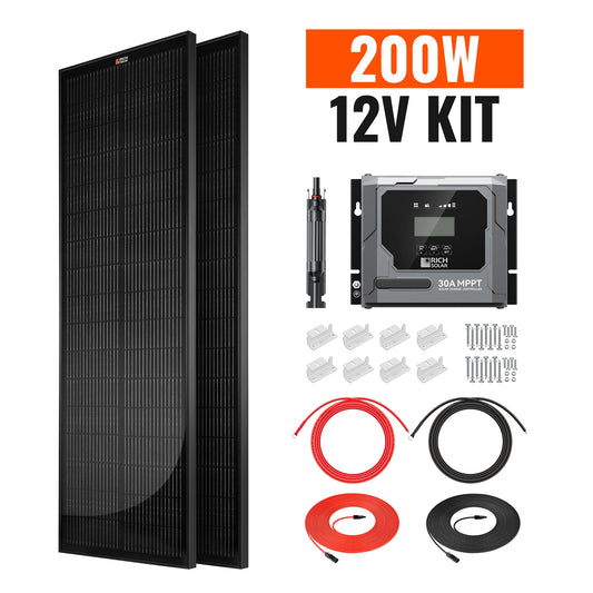 Rich Solar 200W Slim Kit with 30A MPPT Charge Controller | Off-Grid Van & RV Solar