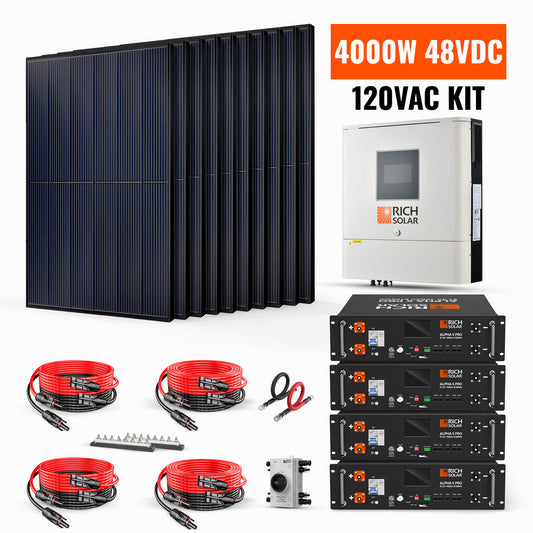 Rich Solar 4000W 48VDC 120VAC Complete Hybrid Solar Kit