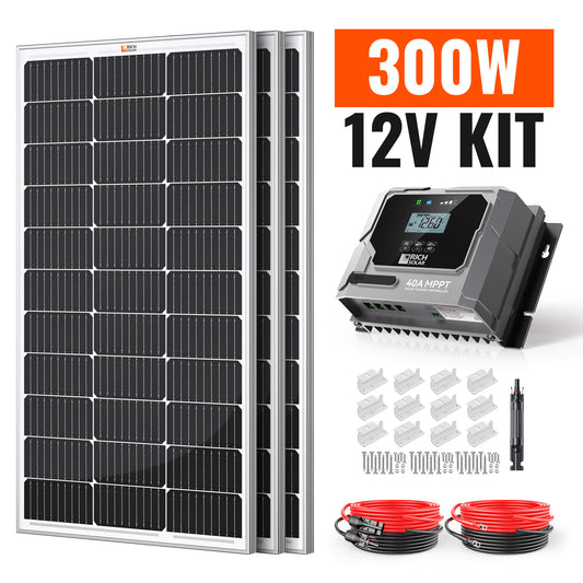 Rich Solar 300 Watt 12V MPPT Solar Kit (3x 100W Monocrystalline Panels)