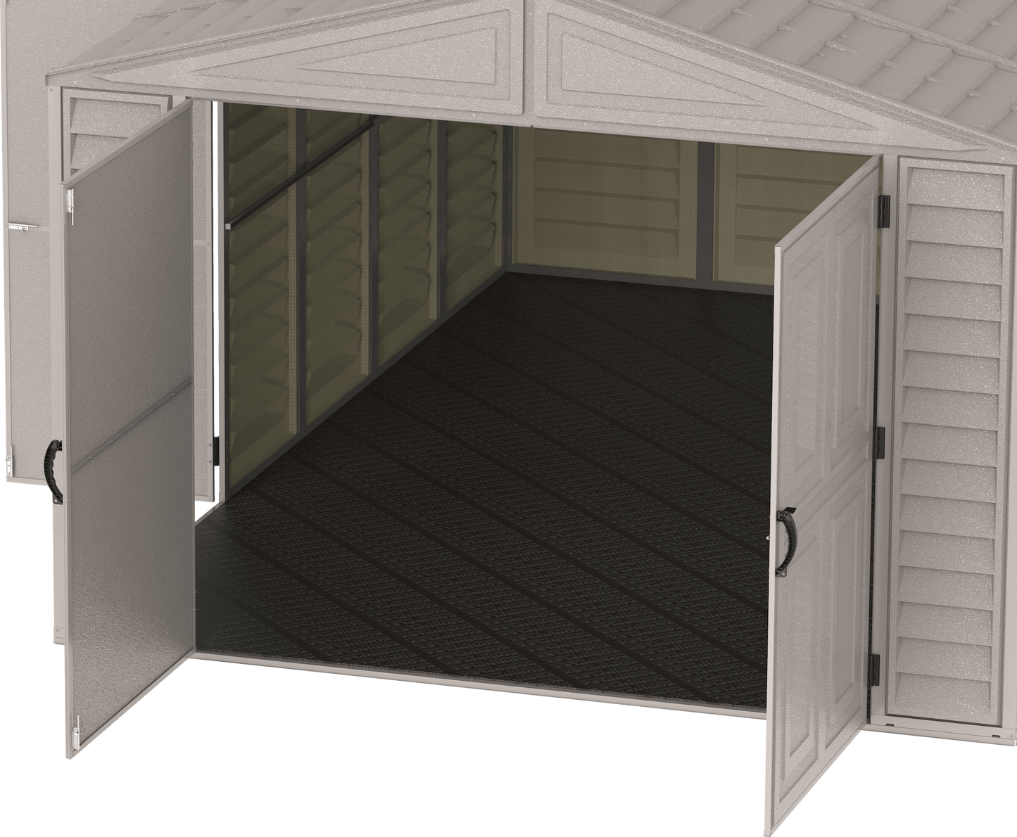 Duramax Vinyl Garage 10.5x15.5 w/ Foundation 2 Windows Floor View 15026