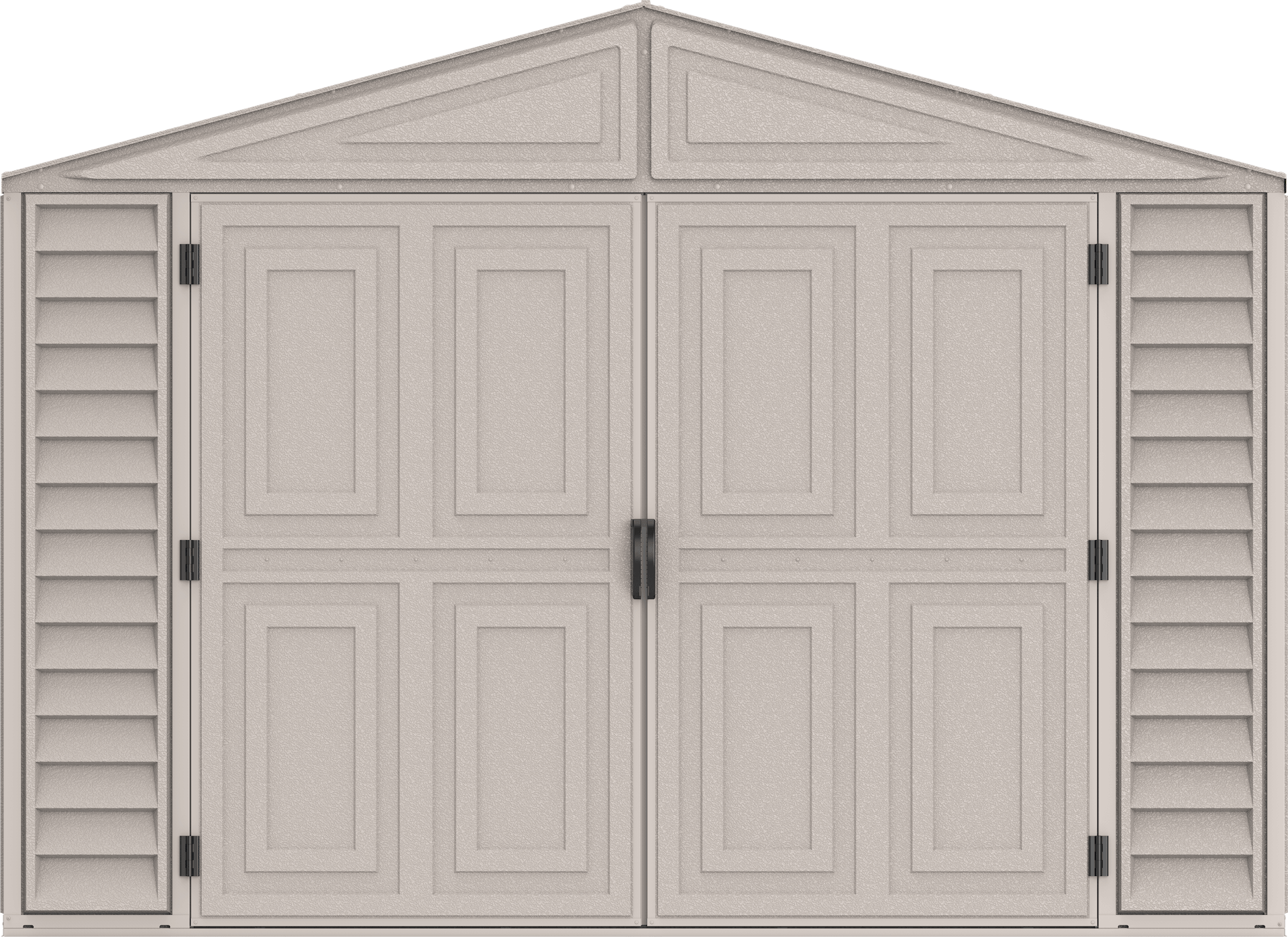 Duramax Vinyl Garage 10.5x15.5 w/ Foundation 2 Windows Front Door View 15026