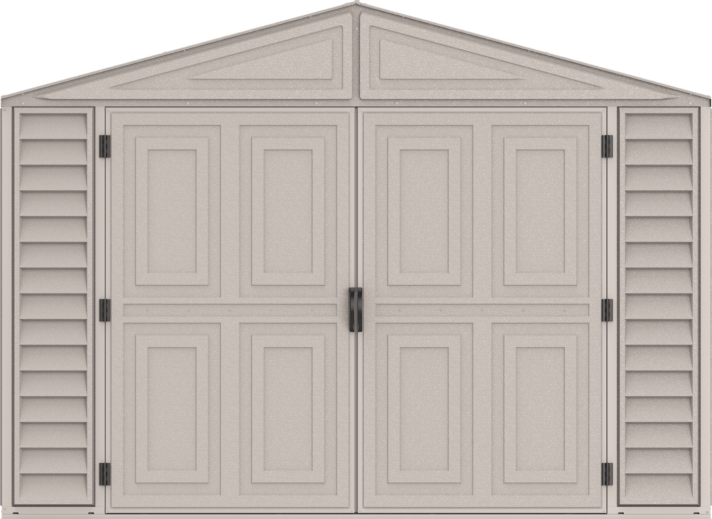 Duramax Vinyl Garage 10.5x15.5 w/ Foundation 2 Windows Front Door View 15026
