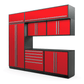 Proslat FusionPlus 10 ft MAX cabinet set with overheads in Traffic Red with Silver handles and a Powder Coated worktop