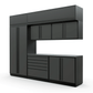 Proslat FusionPlus 10 ft MAX cabinet set with overheads in Traffic Gray with Black handles and a Stainless Steel worktop