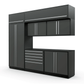 Proslat FusionPlus 10 ft MAX cabinet set with overheads in Traffic Gray with Silver handles and a Powder Coated worktop