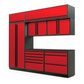 Proslat FusionPlus 10 ft TOOL cabinet set with overheads in Traffic Red with Black handles and a Powder Coated worktop
