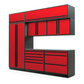 Proslat FusionPlus 10 ft TOOL cabinet set with overheads in Traffic Red with Black handles and a Stainless Steel worktop