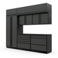 Proslat FusionPlus 10 ft TOOL cabinet set with overheads in Traffic Gray with Black handles and a Powder Coated worktop
