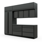 Proslat FusionPlus 10 ft TOOL cabinet set with overheads in Traffic Gray with Black handles and a Stainless Steel worktop