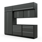 Proslat FusionPlus 10 ft TOOL cabinet set with overheads in Traffic Gray with Silver handles and a Powder Coated worktop