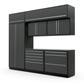 Proslat FusionPlus 10 ft TOOL cabinet set with overheads in Traffic Gray with Silver handles and a Stainless Steel worktop