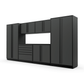 Proslat FusionPlus 13 ft MAX garage cabinet set in Traffic Gray with Black handles and a Powder Coated worktop