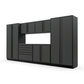 Proslat FusionPlus 13 ft MAX garage cabinet set in Traffic Gray with Black handles and a Stainless Steel worktop