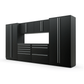Proslat FusionPlus 13 ft TOOL garage cabinet set in Black with Silver handles and a Stainless Steel worktop