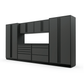 Proslat FusionPlus 13 ft TOOL garage cabinet set in Traffic Gray with Black handles and a Powder Coated worktop