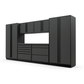 Proslat FusionPlus 13 ft TOOL garage cabinet set in Traffic Gray with Black handles and a Stainless Steel worktop