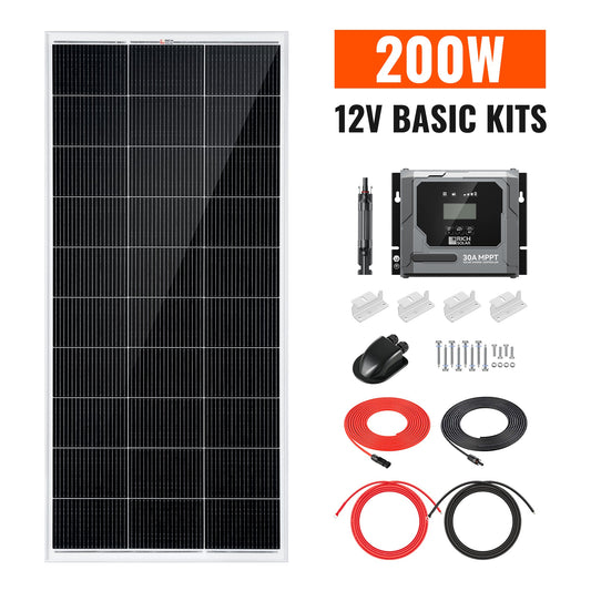 RICH SOLAR 200W Off-Grid Solar Kit (Basic, Battery & Complete Inverter Bundles)