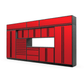 Proslat FusionPlus 16 ft TOOL garage cabinet set with overheads in Traffic Red with Black handles and a Stainless Steel worktop