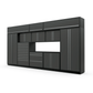 Proslat FusionPlus 16 ft TOOL garage cabinet set with overheads in Traffic Gray with Silver handles and a Powder Coated worktop