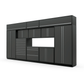 Proslat FusionPlus 16 ft TOOL garage cabinet set with overheads in Traffic Gray with Silver handles and a Stainless Steel worktop