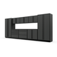 Proslat FusionPlus 16 ft MAX garage cabinet set in Traffic Gray with Black handles and a Powder Coated worktop