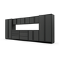Proslat FusionPlus 16 ft MAX garage cabinet set in Traffic Gray with Black handles and a Stainless Steel worktop