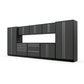 Proslat FusionPlus 16 ft MAX garage cabinet set in Traffic Gray with Silver handles and a Powder Coated worktop