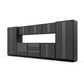 Proslat FusionPlus 16 ft MAX garage cabinet set in Traffic Gray with Silver handles and a Stainless Steel worktop