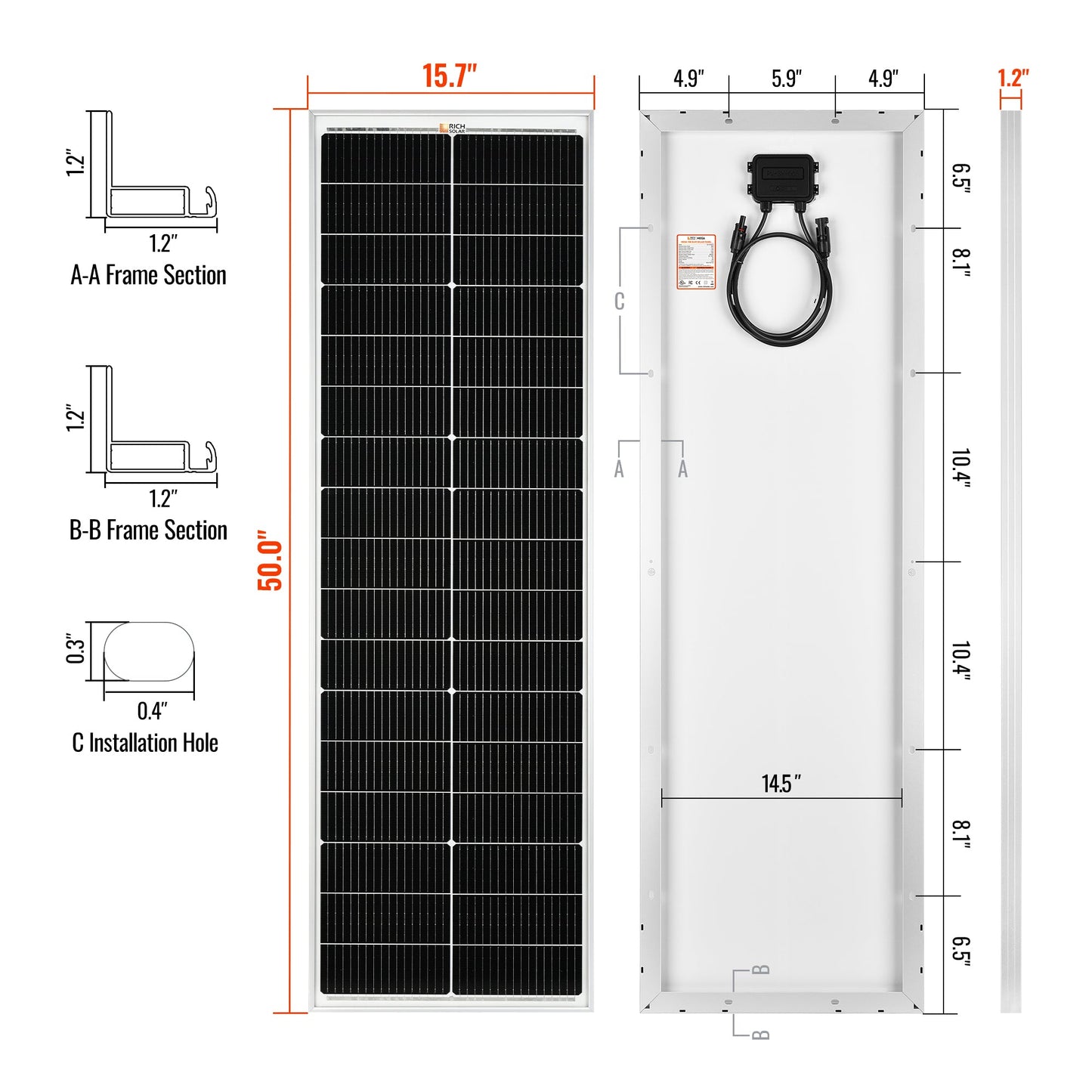 RICH SOLAR MEGA 100 SLIM 100W 12V Monocrystalline Solar Panel