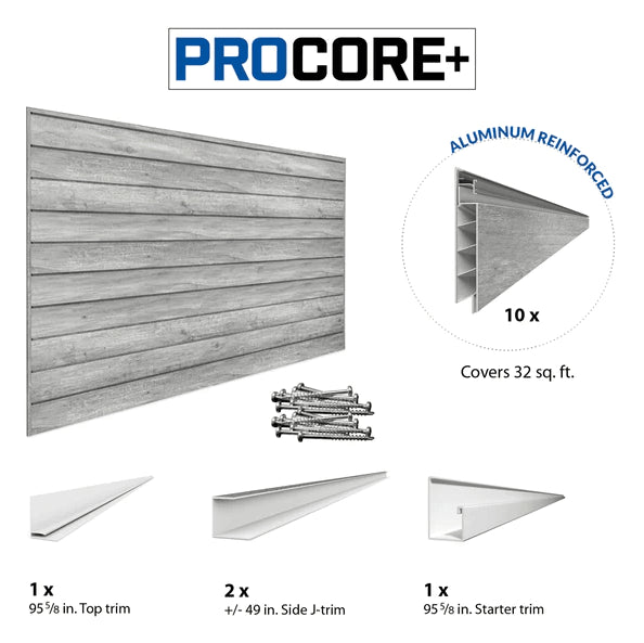 Proslat 8 ft.  x 4 ft. PROCORE+ Gray Wood PVC Garage Wall Organizer – 4 Pack 128 sq ft 87741K