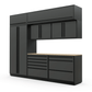 Proslat FusionPlus 10 ft TOOL cabinet set with overheads in Traffic Gray with Black handles and a Maple Wood worktop