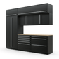 Proslat FusionPlus 10 ft TOOL cabinet set with overheads in Black with Silver handles and a Maple Wood worktop