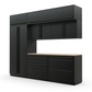 Proslat FusionPlus 10 ft TOOL cabinet set with overheads in Black with Black handles and a Maple Wood worktop