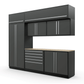 Proslat FusionPlus 10 ft MAX cabinet set with overheads in Traffic Gray with Silver handles and a Maple Wood worktop