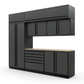 Proslat FusionPlus 10 ft MAX cabinet set with overheads in Traffic Gray with Black handles and a Maple Wood worktop