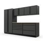 Proslat FusionPlus 10 ft TOOL garage cabinet set in Traffic Gray with Black handles and a Maple Wood worktop