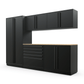 Proslat FusionPlus 10 ft MAX garage cabinet set in Black with Black handles and a Maple Wood worktop