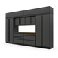 Proslat FusionPlus 13 ft TOOL garage cabinet set with overheads in Traffic Gray with Black handles and a Maple Wood worktop