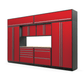 Proslat FusionPlus 13 ft TOOL garage cabinet set with overheads in Traffic Red with Silver handles and a Maple Wood worktop