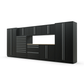 Proslat FusionPlus 16 ft TOOL garage cabinet set in Black with Silver handles and a Maple Wood worktop
