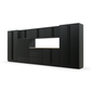 Proslat FusionPlus 16 ft TOOL garage cabinet set in Black with Black handles and a Maple Wood worktop