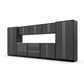 Proslat FusionPlus 16 ft MAX garage cabinet set in Traffic Gray with Silver handles and a Maple Wood worktop