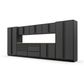 Proslat FusionPlus 16 ft MAX garage cabinet set in Traffic Gray with Black handles and a Maple Wood worktop