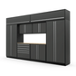 Proslat FusionPlus 13 ft MAX cabinet set with overheads in Traffic Gray with Silver handles and a Maple Wood worktop