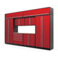 Proslat FusionPlus 13 ft MAX cabinet set with overheads in Traffic Red with Silver handles and a Maple Wood worktop