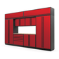 Proslat FusionPlus 13 ft MAX cabinet set with overheads in Traffic Red with Black handles and a Maple Wood worktop