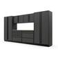 Proslat FusionPlus 13 ft TOOL garage cabinet set in Traffic Gray with Black handles and a Maple Wood worktop