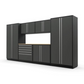 Proslat FusionPlus 13 ft MAX garage cabinet set in Traffic Gray with Silver handles and a Maple Wood worktop