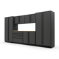 Proslat FusionPlus 13 ft MAX garage cabinet set in Traffic Gray with Black handles and a Maple Wood worktop